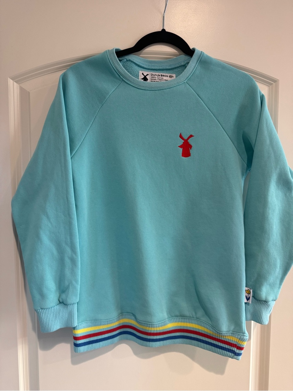 Dutch Bros Aqua Crewneck Sweatshirt with Red Windmill